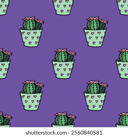 Seamless pattern with cactus doodle for decorative print, wrapping paper, greeting cards and fabric 