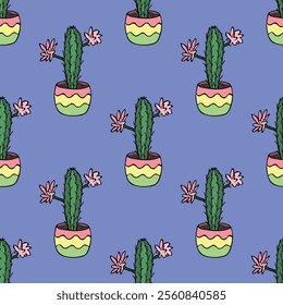 Seamless pattern with cactus doodle for decorative print, wrapping paper, greeting cards and fabric 