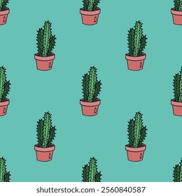 Seamless pattern with cactus doodle for decorative print, wrapping paper, greeting cards and fabric 