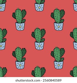 Seamless pattern with cactus doodle for decorative print, wrapping paper, greeting cards and fabric 