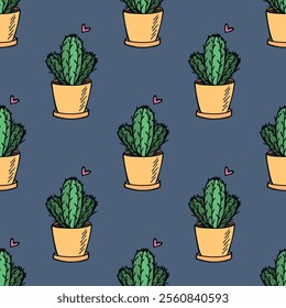 Seamless pattern with cactus doodle for decorative print, wrapping paper, greeting cards and fabric 