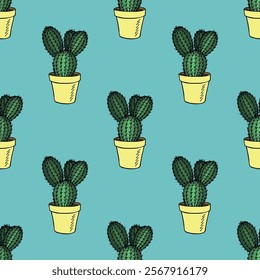 Seamless pattern with cactus doodle for decorative print, wrapping paper, greeting cards and fabric 