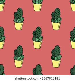 Seamless pattern with cactus doodle for decorative print, wrapping paper, greeting cards and fabric 