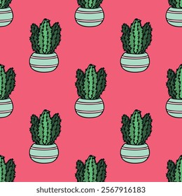 Seamless pattern with cactus doodle for decorative print, wrapping paper, greeting cards and fabric 