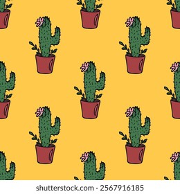 Seamless pattern with cactus doodle for decorative print, wrapping paper, greeting cards and fabric 