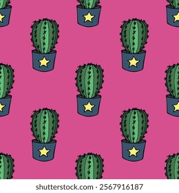 Seamless pattern with cactus doodle for decorative print, wrapping paper, greeting cards and fabric 