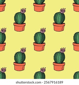 Seamless pattern with cactus doodle for decorative print, wrapping paper, greeting cards and fabric 