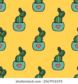 Seamless pattern with cactus doodle for decorative print, wrapping paper, greeting cards and fabric 