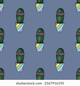 Seamless pattern with cactus doodle for decorative print, wrapping paper, greeting cards and fabric 