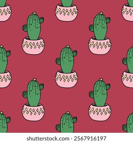 Seamless pattern with cactus doodle for decorative print, wrapping paper, greeting cards and fabric 