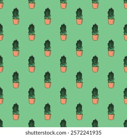 Seamless pattern with cactus doodle for decorative print, wrapping paper, greeting cards and fabric 