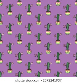 Seamless pattern with cactus doodle for decorative print, wrapping paper, greeting cards and fabric 