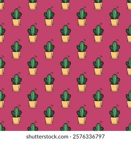 Seamless pattern with cactus doodle for decorative print, wrapping paper, greeting cards and fabric 