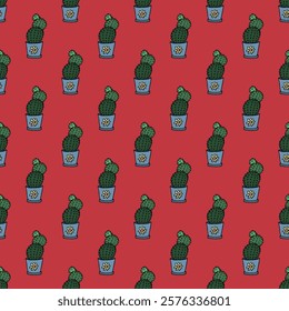 Seamless pattern with cactus doodle for decorative print, wrapping paper, greeting cards and fabric 