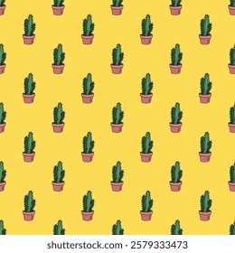 Seamless pattern with cactus doodle for decorative print, wrapping paper, greeting cards and fabric 