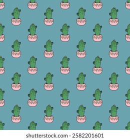 Seamless pattern with cactus doodle for decorative print, wrapping paper, greeting cards and fabric 