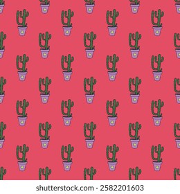 Seamless pattern with cactus doodle for decorative print, wrapping paper, greeting cards and fabric 