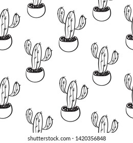 
Seamless pattern with cactus, doodle  style 