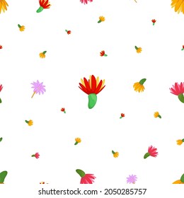 Seamless pattern with cactus flowers. Cute background with exotic plants. Texture for fabric, wrapping paper.