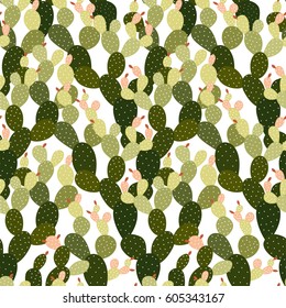 Seamless pattern with cactus and flowers. Exotic Plant. Decorated never ending vector backdrop. Great for creating greeting cards, wrapping papers or as background for your project.