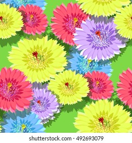 seamless pattern of cactus flowers on a green background. vector illustration