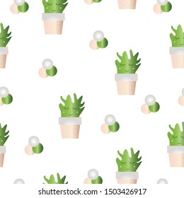 seamless pattern with cactus flowers in pink and green colors