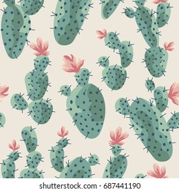 Seamless pattern. Cactus with flowers vector illustration.
