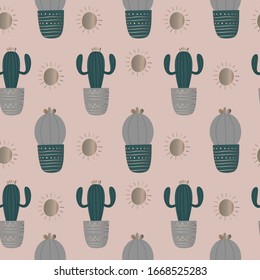 Seamless pattern with cactus. Gold pattern with '20s retro colors. Elegant design vector illustration for fashion textile print.