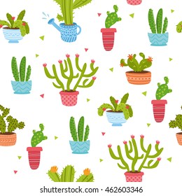 Seamless pattern with cactus. Green flower and nature, floral and exotic, wild botany tropical illustration. For background, textile print, wallpaper.