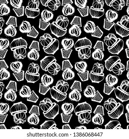 seamless pattern with cactus on black backgraund, vector illustration made by hand. Cacti fabric print design. Potted cactus and succulent textile surface.
