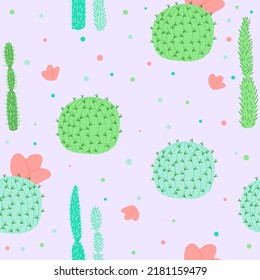 patrón impecable con cactus sobre un fondo azul en estilo de caricatura. Textura de corte para el diseño de habitación para niños, papel de pared, textil, papel de envoltura, ropa. Ilustración del vector