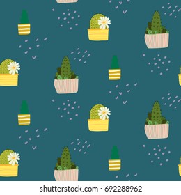 Seamless pattern with cactus on a blue background