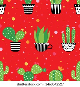 seamless pattern cactus on red background. vector, illustration