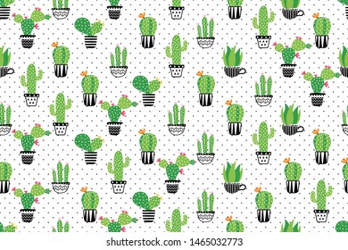 seamless pattern cactus on white background. vector, illustration