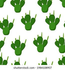 Seamless pattern with cactus on a white background. Vector illustration for fabrics, textures, wallpapers, posters, postcards.