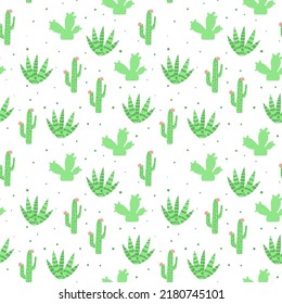 seamless pattern with cactus on a white background in cartoon style. Cute texture for kids room design, wallpaper, textile, wrapping paper, clothes. Vector illustration