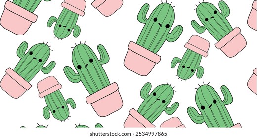 
Seamless pattern with cactus on a white background. Repeating colusea plant for postcards, banners, wallpapers, textiles and other creative projects. Vector illustration.