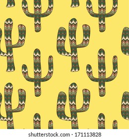 seamless pattern with cactus on a yellow background. Can be used as a background picture, pattern fill, surface texture