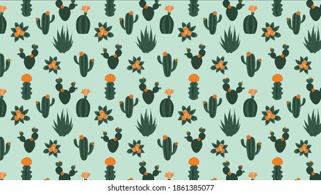 Patrón sin foco de cactus en color naranja y verde. 