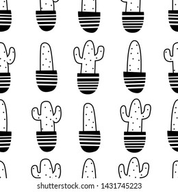 seamless pattern Cactus plant black and white