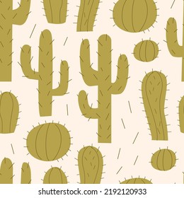 Seamless pattern with cactus plants. Vector background in wild west, western concept