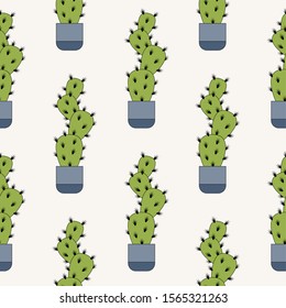 Seamless pattern with cactus in a pot