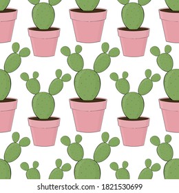 Seamless pattern cactus in pots vector illustration