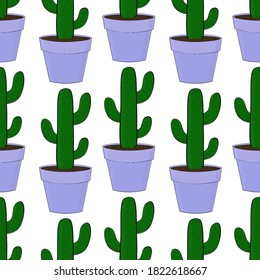 Seamless pattern cactus in pots vector illustration