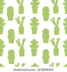 Seamless pattern of cactus silhouette in green colour.