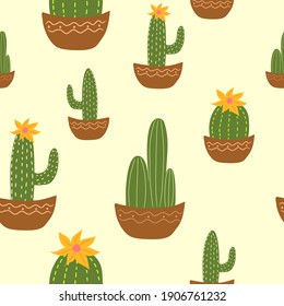 Seamless Pattern Cactus Succulent Flower
