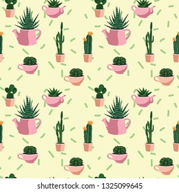 Seamless pattern with  cactus and succulents