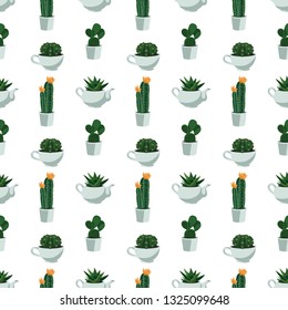 Seamless pattern with  cactus and succulents