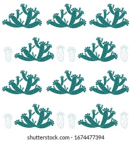 Seamless pattern with cactus, succulents and floral elements. Vintage vector botanical illustration. Background ready for printing on textile and other seamless design