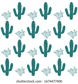 Seamless pattern with cactus, succulents and floral elements. Vintage vector botanical illustration. Background ready for printing on textile and other seamless design